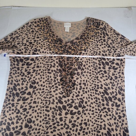 Chicos Leopard V-Neck Sequin Embellished Long Sleeve Sweater Womens Size 1 M/8 - Picture 10 of 11